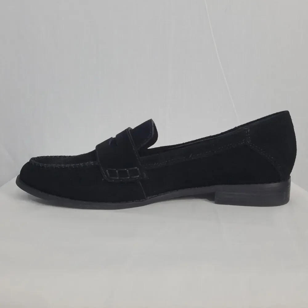 Lucky Brand Eryka Suede Penny Loafers sz 9.5M Black Preppy Poet Old Money